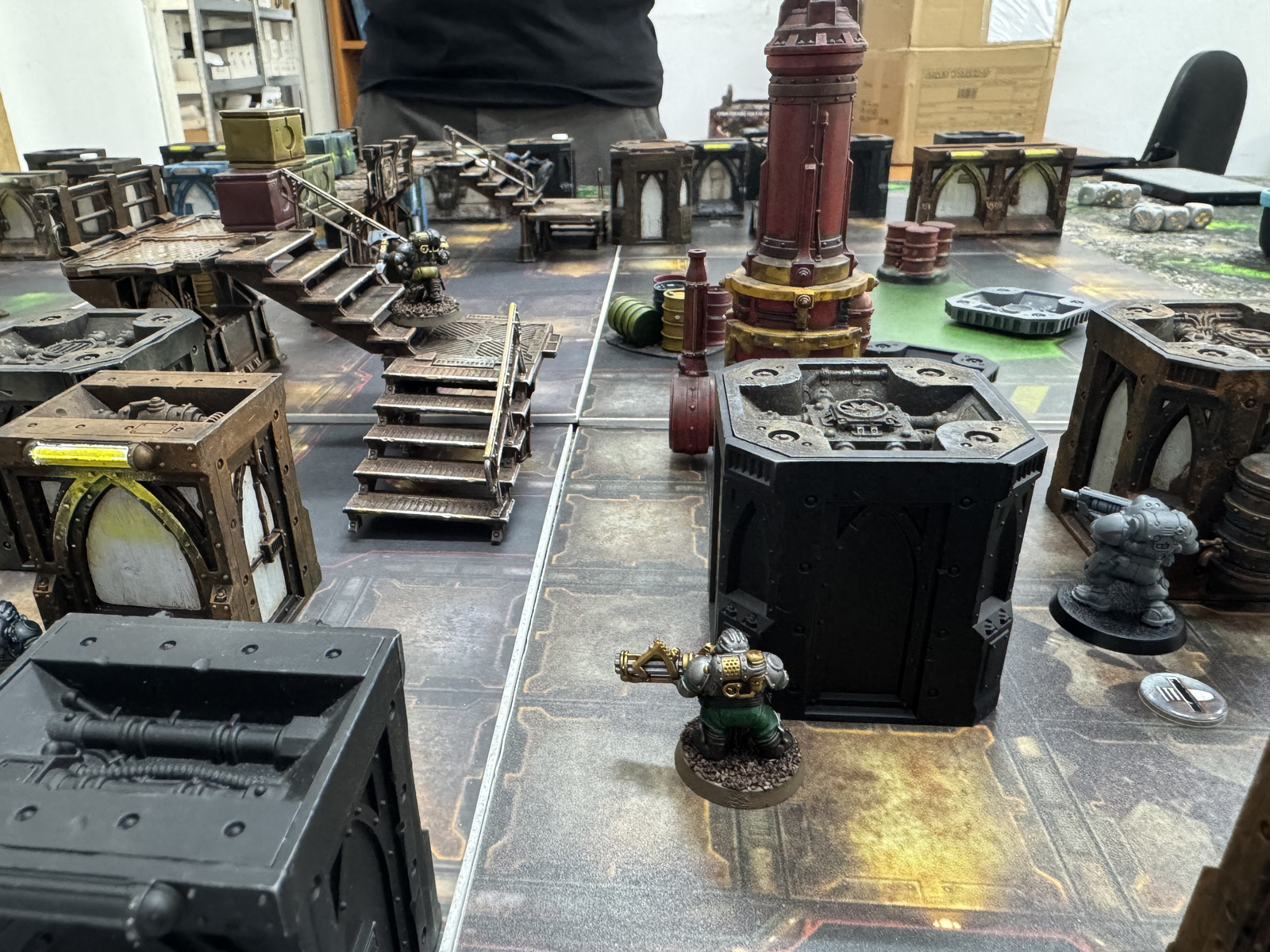 Necromunda table with Toll Bridge terrain
