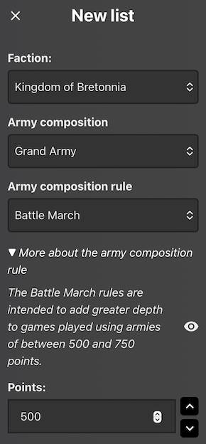 Battle March rules screenshot