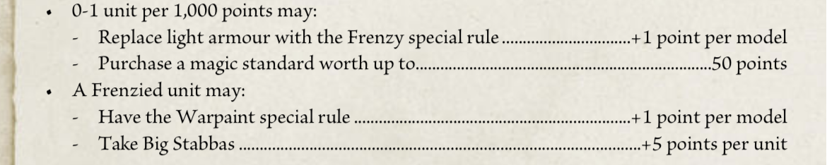 Orcs & Goblins frenzy upgrade rules screenshot
