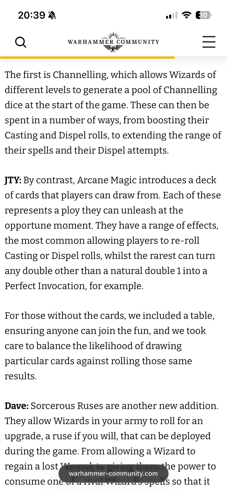 Snippet of the new Warriors of Chaos rules discussion from The Old World Almanack