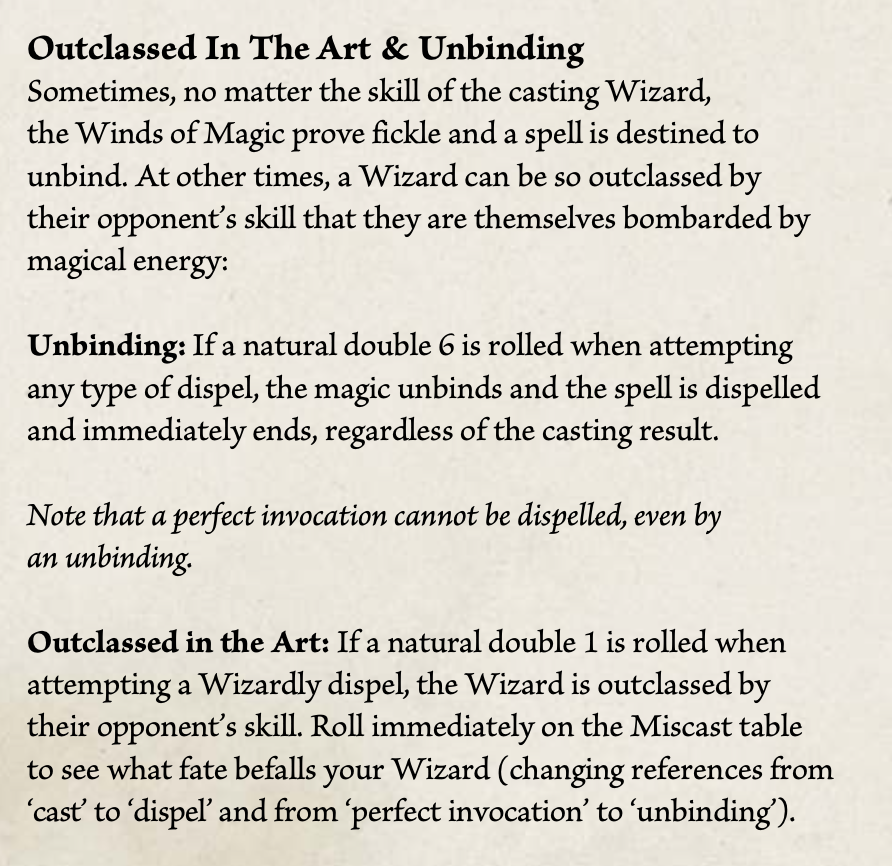 Rules screenshot about casting and dispelling