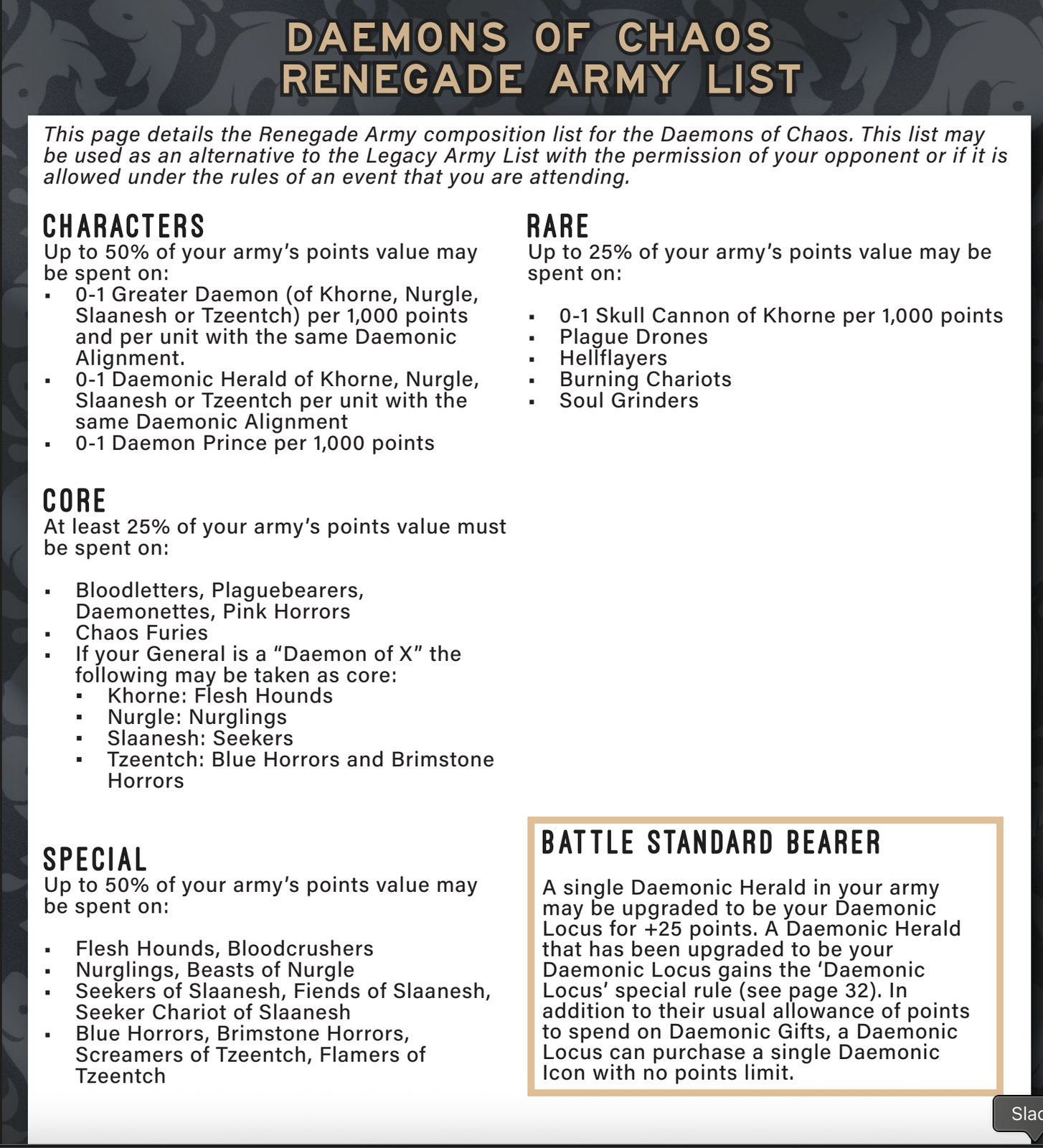 Renegades list restrictions screenshot