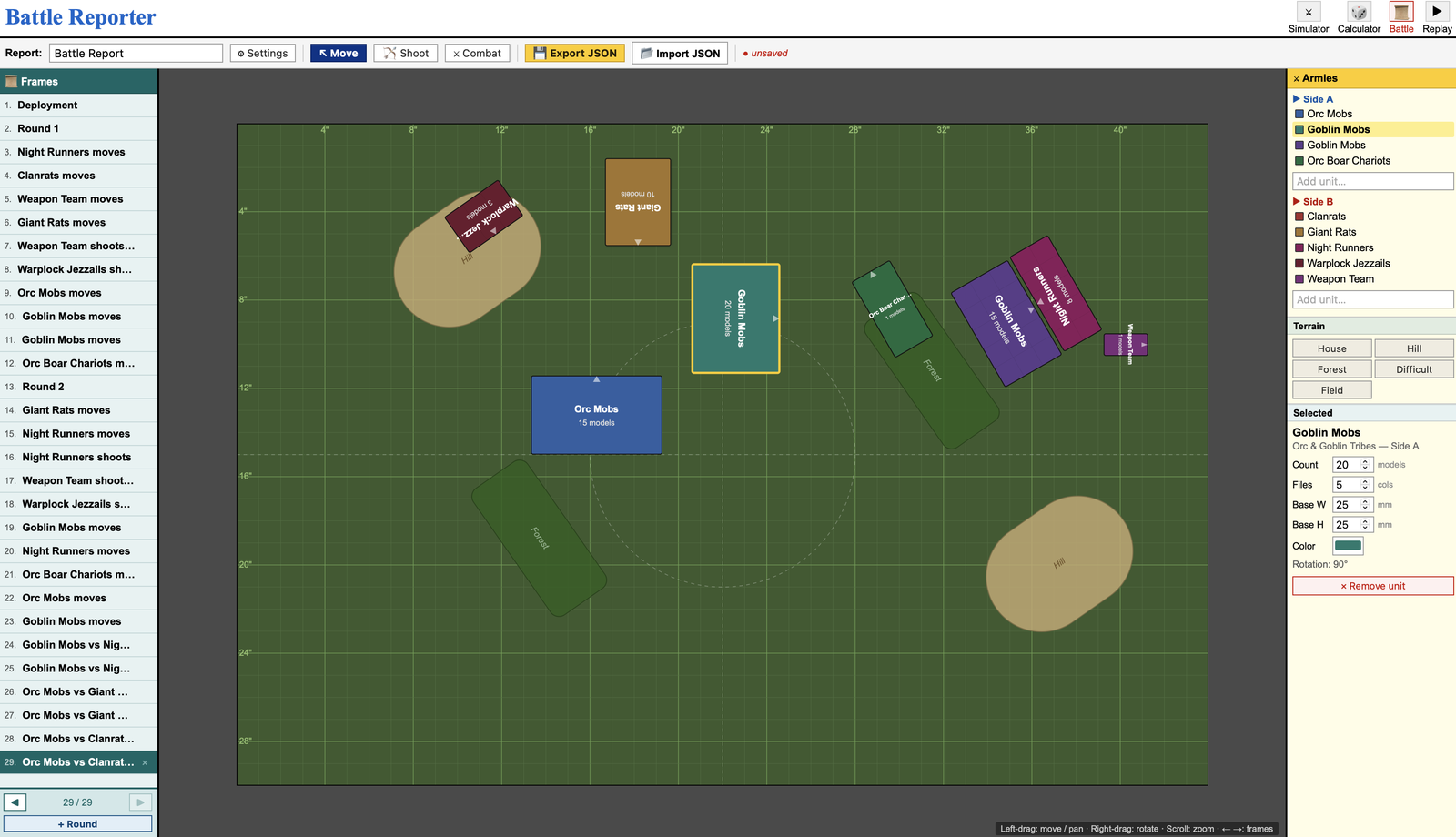Early screenshot of the battle replay editor