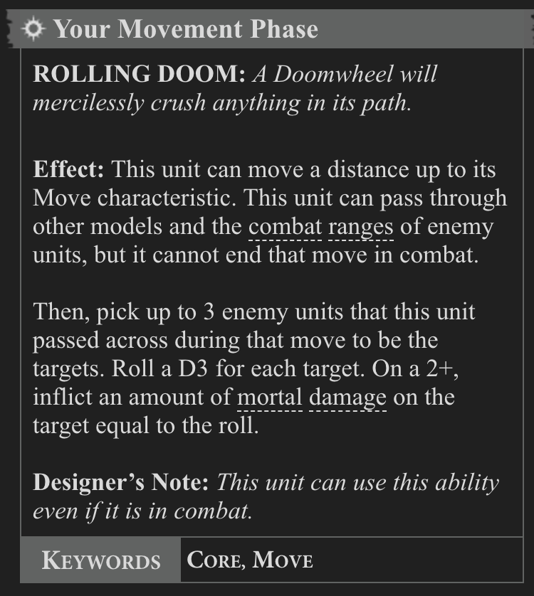 More of the unit rules and profile