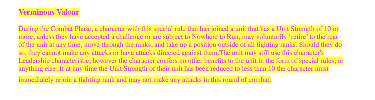 Renegade rules affecting Verminous Valour