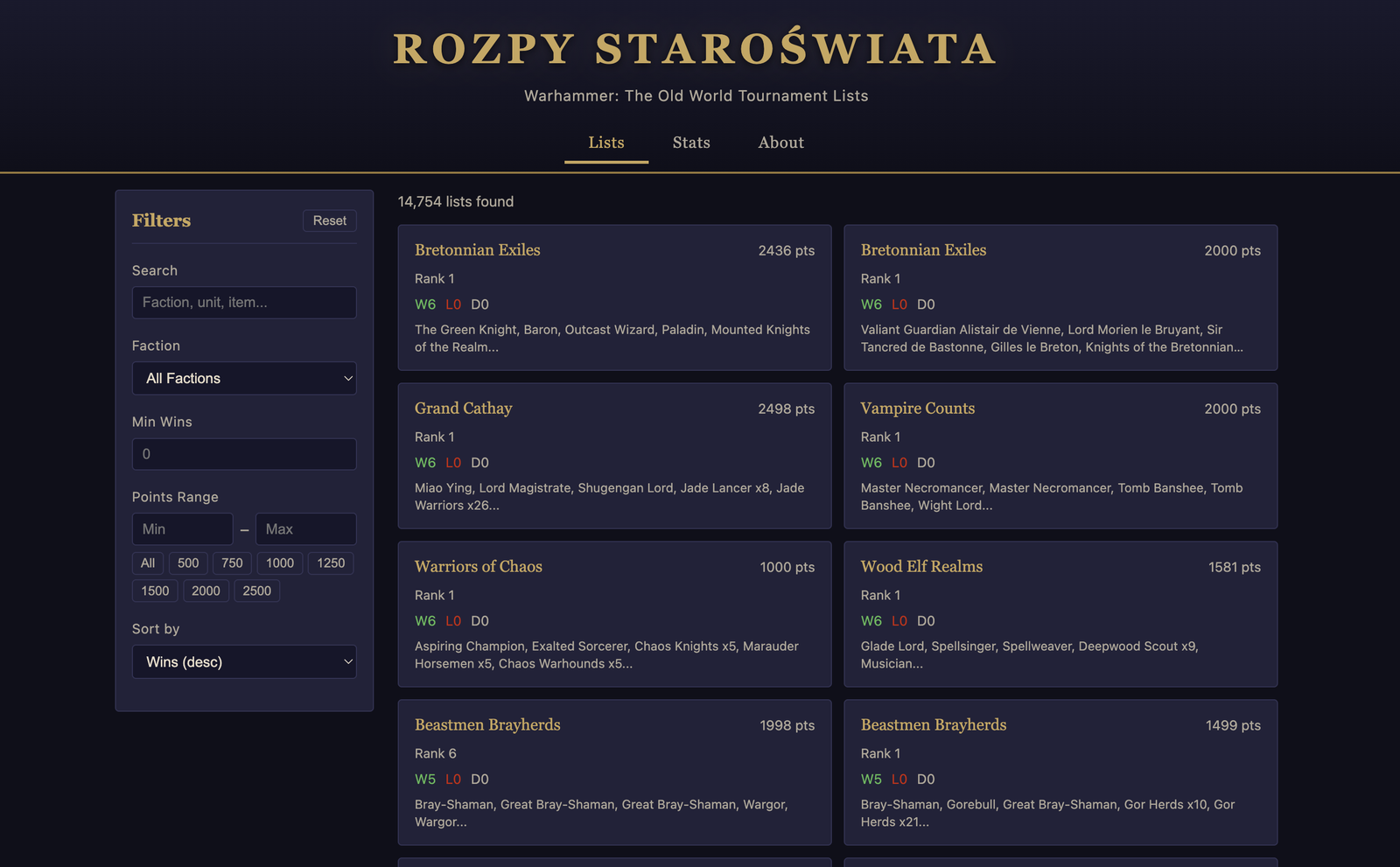 Army list search screenshot