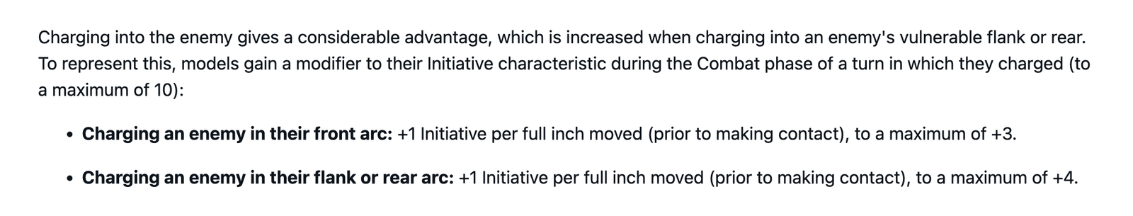 Rules note about initiative bonus for rear or flank charges