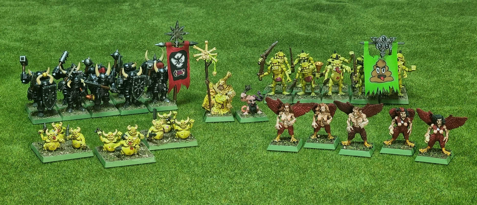 Painted Chaos Warriors, Plaguebearers, Nurglings, Herald of Nurgle and Furies