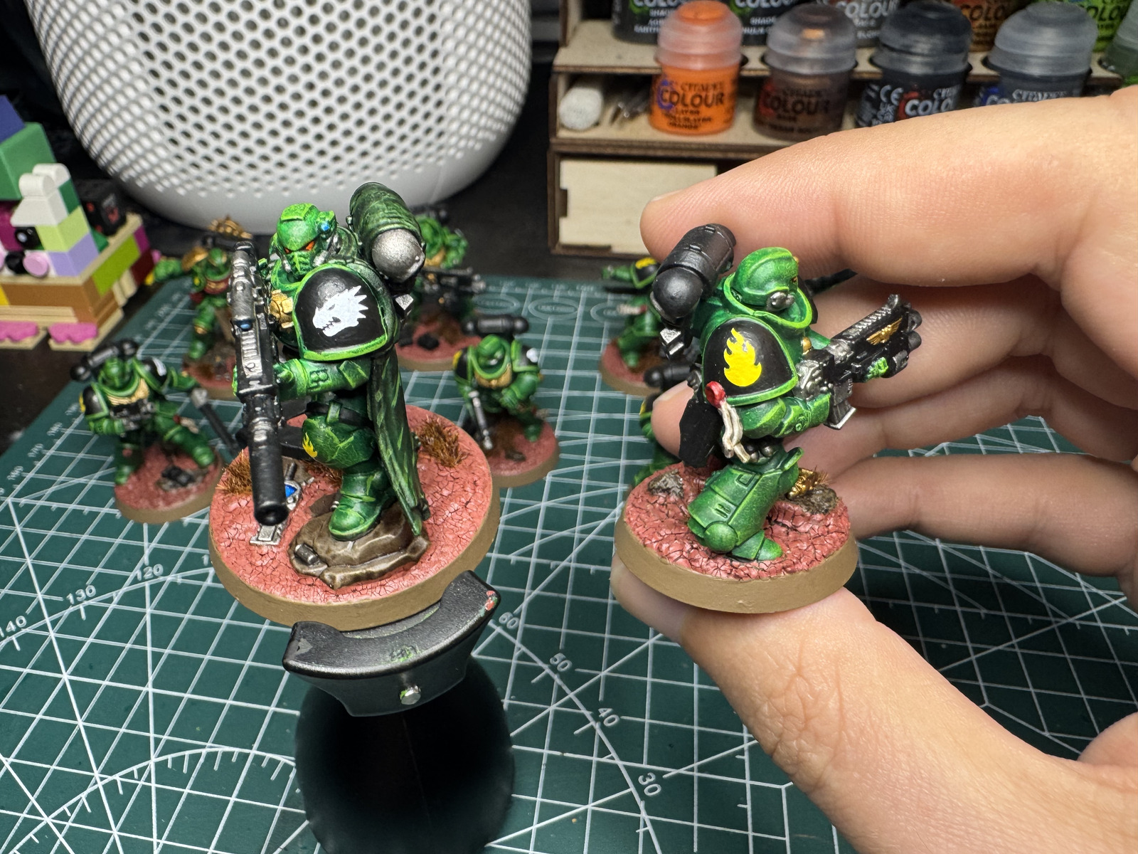Close-up of the Salamanders shoulder transfers and final details